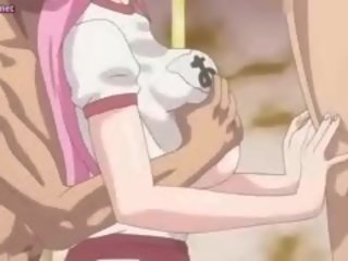 Velký meloned anime coura dostane ústa vyplněný