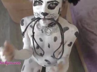 Attractive babe In Dalmatian Costume Playfully Rides Cavalier's Big cock
